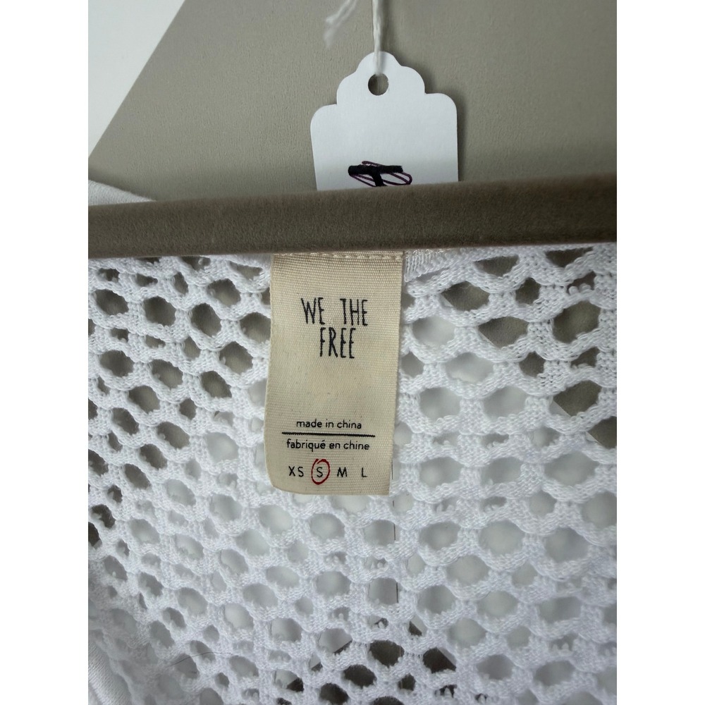 We The Free Free People Open Knit Sweater Oversized Crochet V-Neck White Size S - Picture 4 of 8